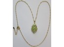 Signed BBJ, Vintage Chain NECKLACE, Faceted GREEN Stones, Gold Plated Sterling .925 Silver, Clasp Closure