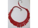 Vintage Single Strand Necklace, Fringe Style, Faux Red Coral Beads, Silver Tone Base Metal Clasp Closure