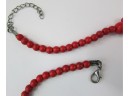 Vintage Single Strand Necklace, Fringe Style, Faux Red Coral Beads, Silver Tone Base Metal Clasp Closure