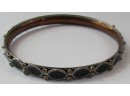 Contemporary BANGLE Bracelet, Beaded Edge Design, Lightweight Silver Wash Over Copper Tone Base Metal Finish