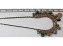 Vintage Chain Necklace, Multiple AGATE TEARDROP Pendants, Gold Tone Base Metal, Functional Clasp Closure