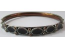 Contemporary BANGLE Bracelet, Beaded Edge Design, Lightweight Silver Wash Over Copper Tone Base Metal Finish