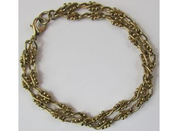 Vintage CHAIN Bracelet, Double Strand Design, Gold Tone Base Metal, Functional Clasp Closure