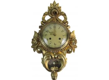 Vintage WALL CLOCK, Rococo Style GOLD GILT Wood Case, Manual Key Wind Operation, Made In SWEDEN, Appx 20' Long