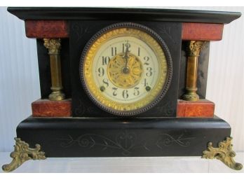 Vintage ANSONIA Brand, MANTLE CLOCK, ADAMANTINE Model, Wood Case, Manual Wind Operation, Approx 16' Wide
