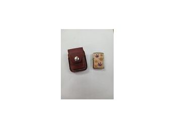 Zippo Woodchuck Marijuana Leaf Mahogany Emblem Lighter W/leather Carry Case
