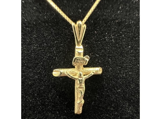 Vintage 14k Yellow Gold INRI Jesus Crucifix Cross Necklace