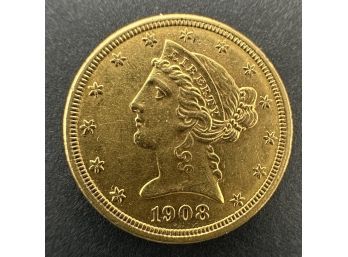 1908 Gold Five Dollar Liberty Head Coin