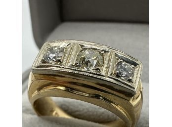 Antique 14k Gold Art Deco Three Diamond Ring Sz 7.75