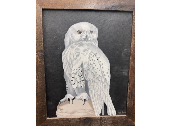 Original Oil Painting Owl, 'Night Watcher, Signed With Rustic Frame