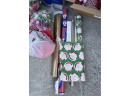 Huge Lot Of Christmas Ornaments And Decorations Plates Wrapping Paper Bows Pillows Hats Poinsettias