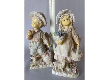 Set Of 2 Resin Statues: 9x4 Boy With Lamb And Girl With Goat