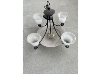 Wrought Iron And Glass 7 Bulb Black Chandelier