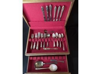Mixed Lot Of Silverplate Silverware In Cabinet: Tudorplate, Wm Rogers, Camden, Fairfield, Wallace,