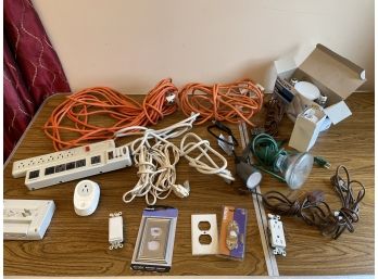 Lot Of Electrical Supplies: Extension Cords Power Strips Light Switches Doorbell Lightbulbs