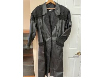 Vintage Winlit Med Long Black Leather Trench Coat 80s 90s Trench