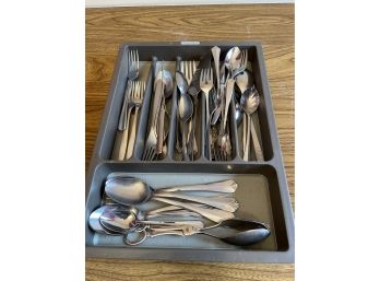 Lot Of Utensils: Forks Spoons Knives Cake Server Salad Tongs