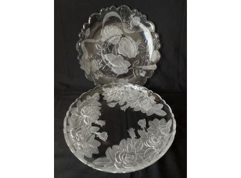 Pair Of 2 Lg Studio Nova Wild Rose Glass Serving Platters: Cake Plate & Chip & Dip Bowl Wedding Gift