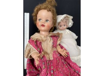 2 Antique Dolls: Lg Is Hard Plastic, Sm Is Soft Plastic