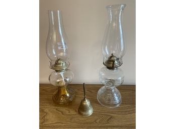 2 Oil Lamps Vintage Brass Etched Bell With Clapper