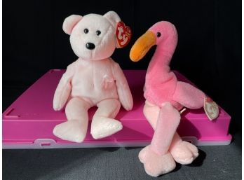 Lot Of 2 BEANIE BABIES: Cure Bear 2003, Pinky Flamingo 1995