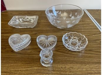 Vintage Crystal Floral Mikasa Serving Bowl, Crystal And Glass Candy Dishes, Candleholder