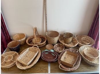 Lot Of 20 Wicker Baskets. How Many Baskets Are Too Many Baskets? This Many Baskets!
