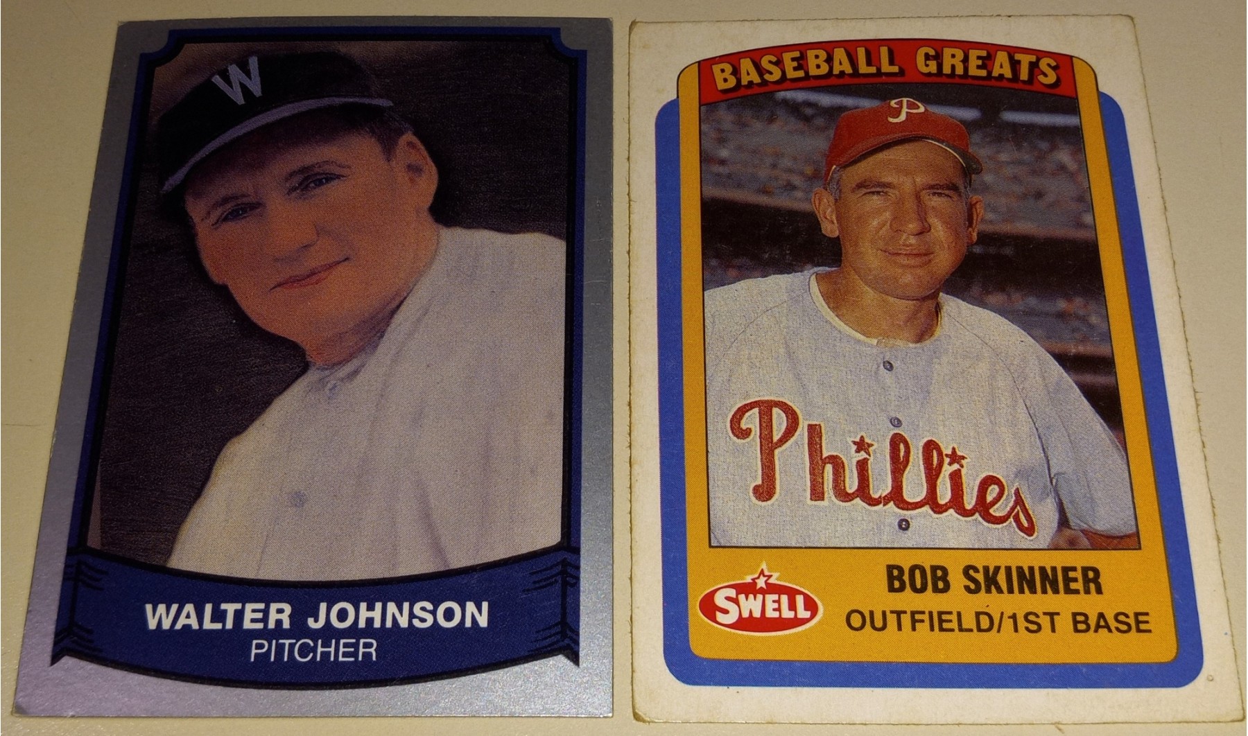 1989 Pacific Trading Cards & 1990 Phil. Chewing Card Co.:  Walter Johnson & Bob Skinner