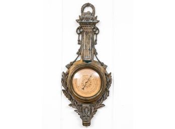 Quality Vintage Antiqued Gilt Barometer With Thermometer
