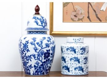 Two Chinese Blue And White Porcelain Lidded Jars