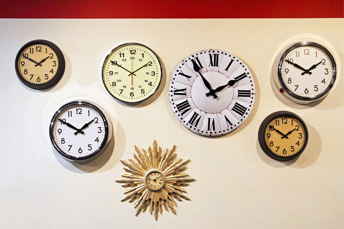 A wall clock gallery wall