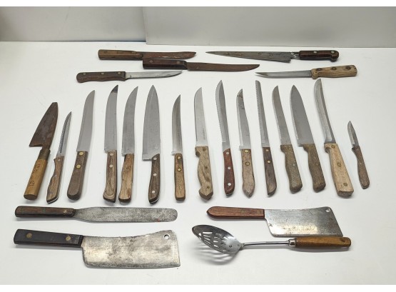Kitchen Cutlery:  Cleavers, Knives & More - Vintage Wood Handle - See Photos