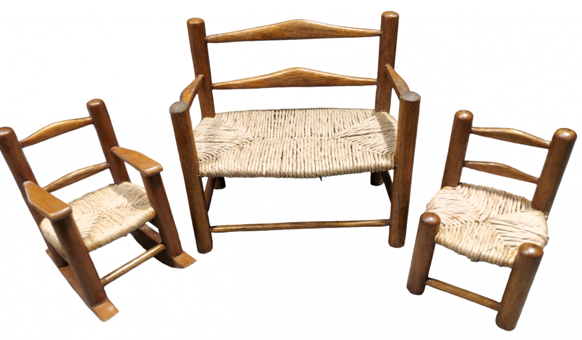 Vintage Adirondack Salesman Sample Doll Furniture Patio Set 2 Chairs & Bench