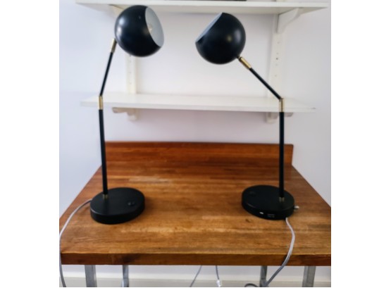 Pair Of Modern Adjustable Black Desk Lamps
