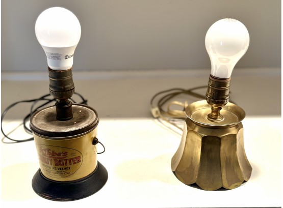 (2) Vintage Brass And Antique Tin Lamps
