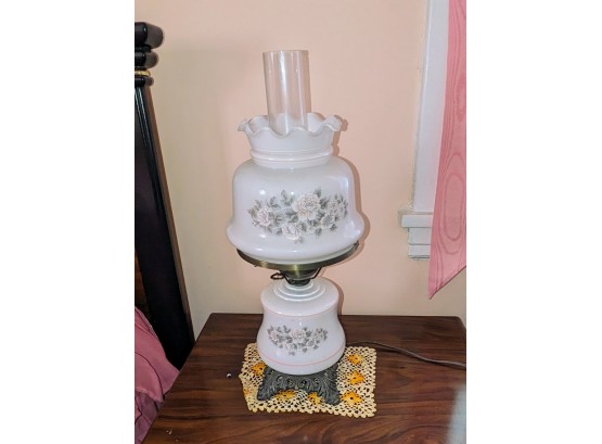 Vintage Satin Double Glass Hurricane Lamp With Ornate Brass Accents - 1 Of 2
