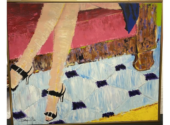 Abstract Sofa Scene Oil On Canvas Signed Claudio Paciullo