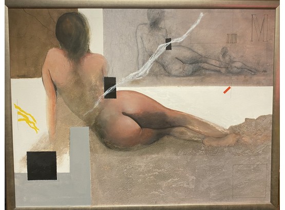 Signed Nude Study Oil And Mixed Media On Canvas (mulher Estudo De Nu) Rio Brasil 2002