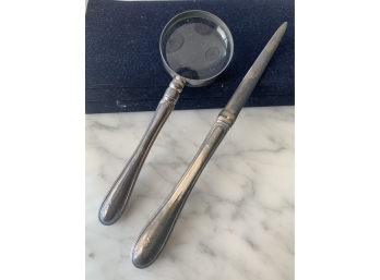 Wallace Silversmith Silverplated Magnifier And Letter Opener
