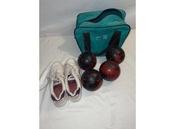 Candlepin Bowling 'ellie' Balls And Women's Dexter Bowling Shoes Size 8 With Bag