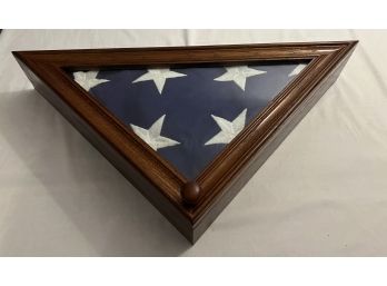American Flag In Heavy Wooden Box With Wall Mount