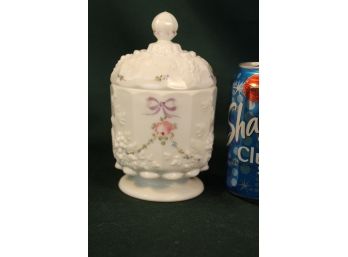 Westmorland Hand Painted White Glass Covered Candy Jar,6.5'H  (343)