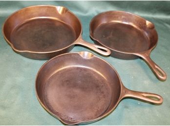 Group Of 3 Griswold Skillets, #7, #8 & #9, With Small, Large And Slanted Signatures   (359)