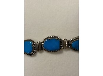 Sterling Silver 8 1/2'  Extendable Turquoise Beaded Bezels Bracelet W/ Toggle Clasp