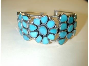Large  Cuff Turquoise Sterling Silver 7' Bangle Bracelet