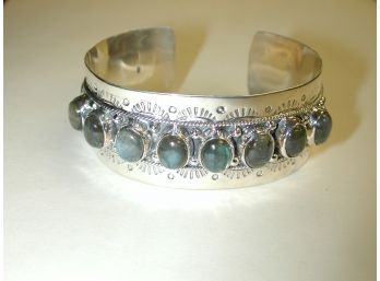 Moonstone 7' Sterling Silver Bangle Wide Cuff  Bracelet