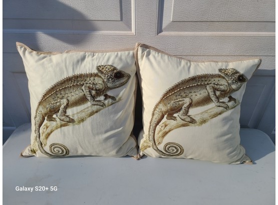 2 Iguana Beaded Accent Pillows