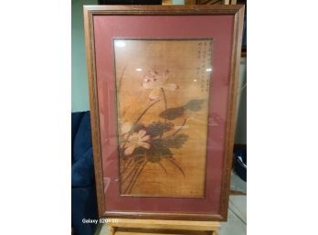 Antique Chinese Painting Lotus Flower Plum Blossum 38x26