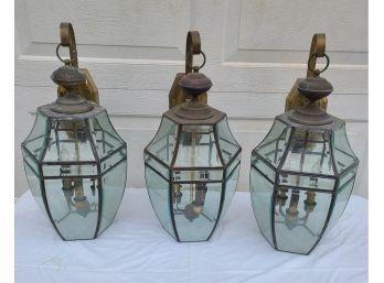 3 Vintage Metal 4 Candle Brass Colored Wall Sconce Lamp Glass Fixtures 23' Hx11' W And L