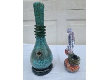 2 Glass Smoking Pipes 10'' And 7.5'